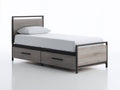 Einzelbett 210x100x115 cm aus Holzwerkstoff und Metall in Grau-Schwarz - 2 Schubladen und industrielles Design