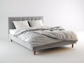 Doppelbett mit Stoffpolsterung 215x180x105 cm - Hellgrau - geradliniges Kopfteil mit Knopfdetails für Schlafzimmer
