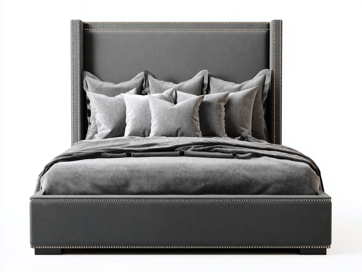 Doppelbett Polsterbett Samtoptik 220x200x145 cm Dunkelgrau - Modernes Design mit gepolstertem Kopfteil