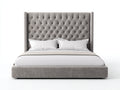 Doppelbett aus Samtstoff 220x190x150 cm - Grau - Gepolstertes Kopfteil im Chesterfield-Stil