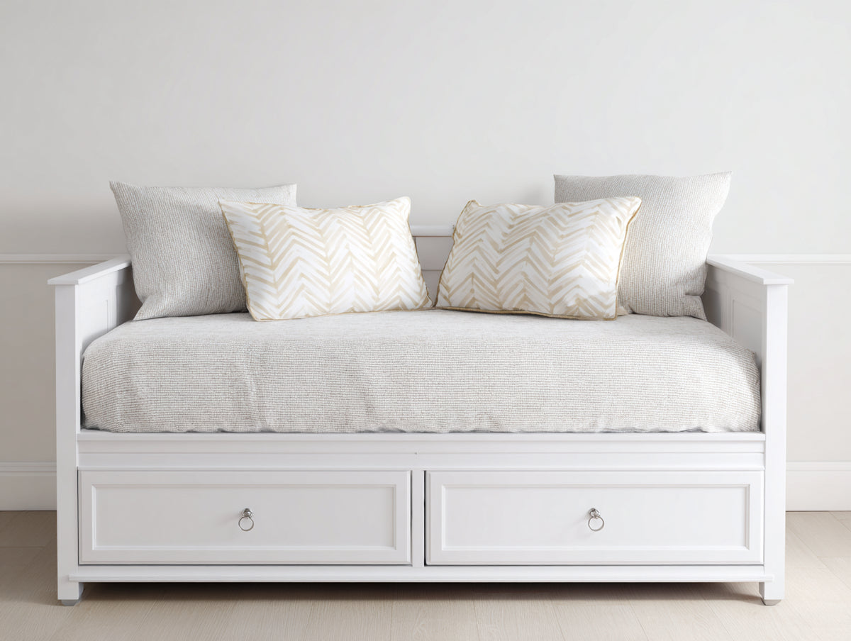 Schlafsofa aus Holz 205x100x92 cm - Weiß - mit 2 Schubladen und seitlichen Armlehnen für Gästezimmer