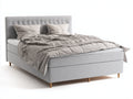 Doppelbett 210x180x120 cm mit Stoffbezug in Hellgrau - Gepolstertes Kopfteil mit Knopfheftung und Holzfüßen