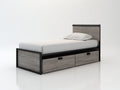 Einzelbett aus Holzwerkstoff und Metall 210x105x105 cm - Grau-Schwarz - Mit 2 Schubladen im Industrie-Stil