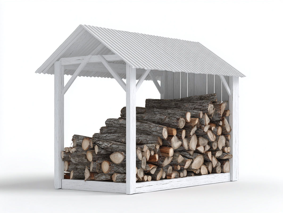Kaminholzregal 180x90x170 cm aus Holz in Weiß - Großzügige Überdachung mit offener Lagerfläche