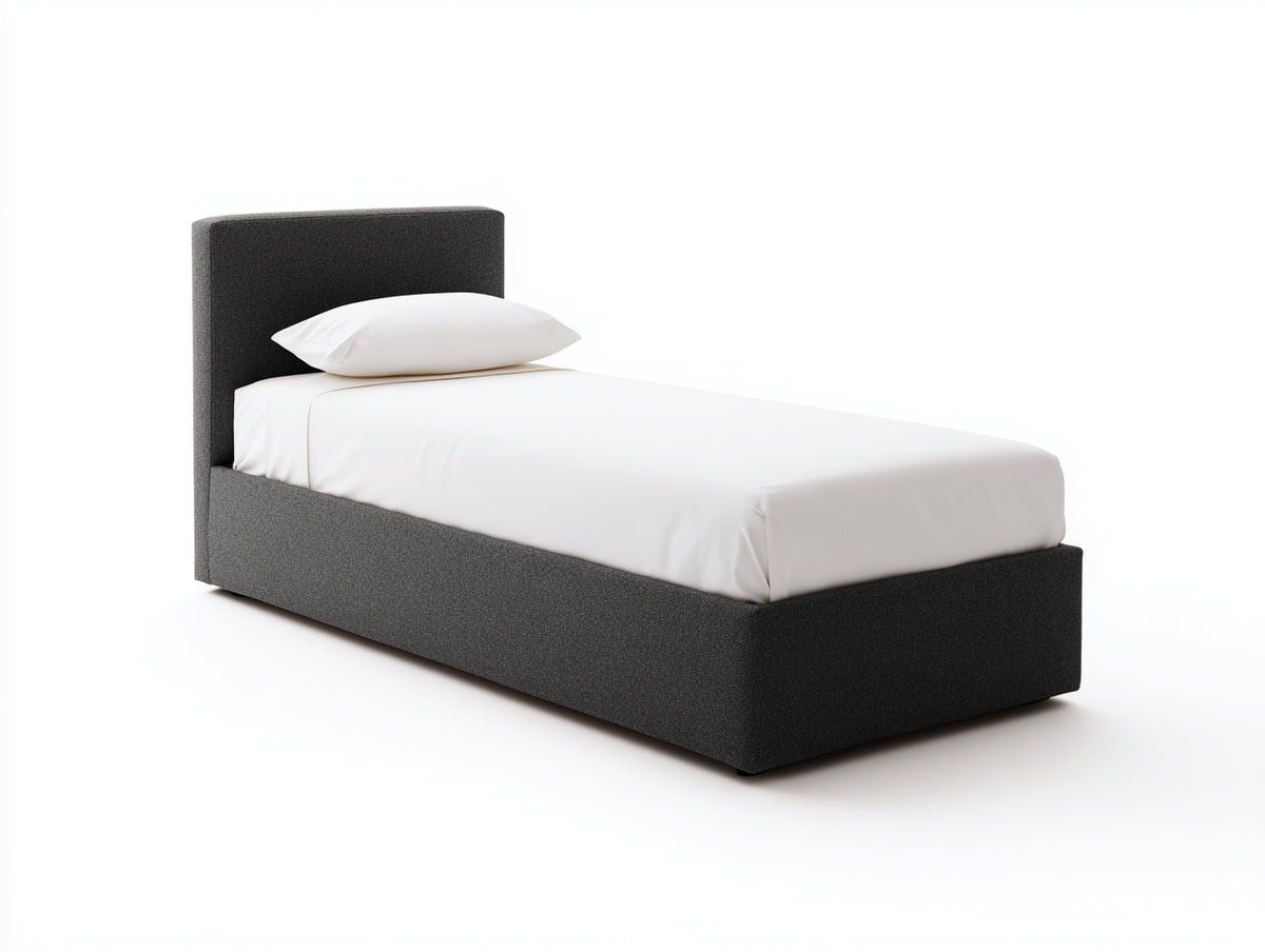 Einzelbett mit Stoffpolsterung 210x105x115 cm - Anthrazit - hohes geradliniges Kopfteil für Schlafzimmer