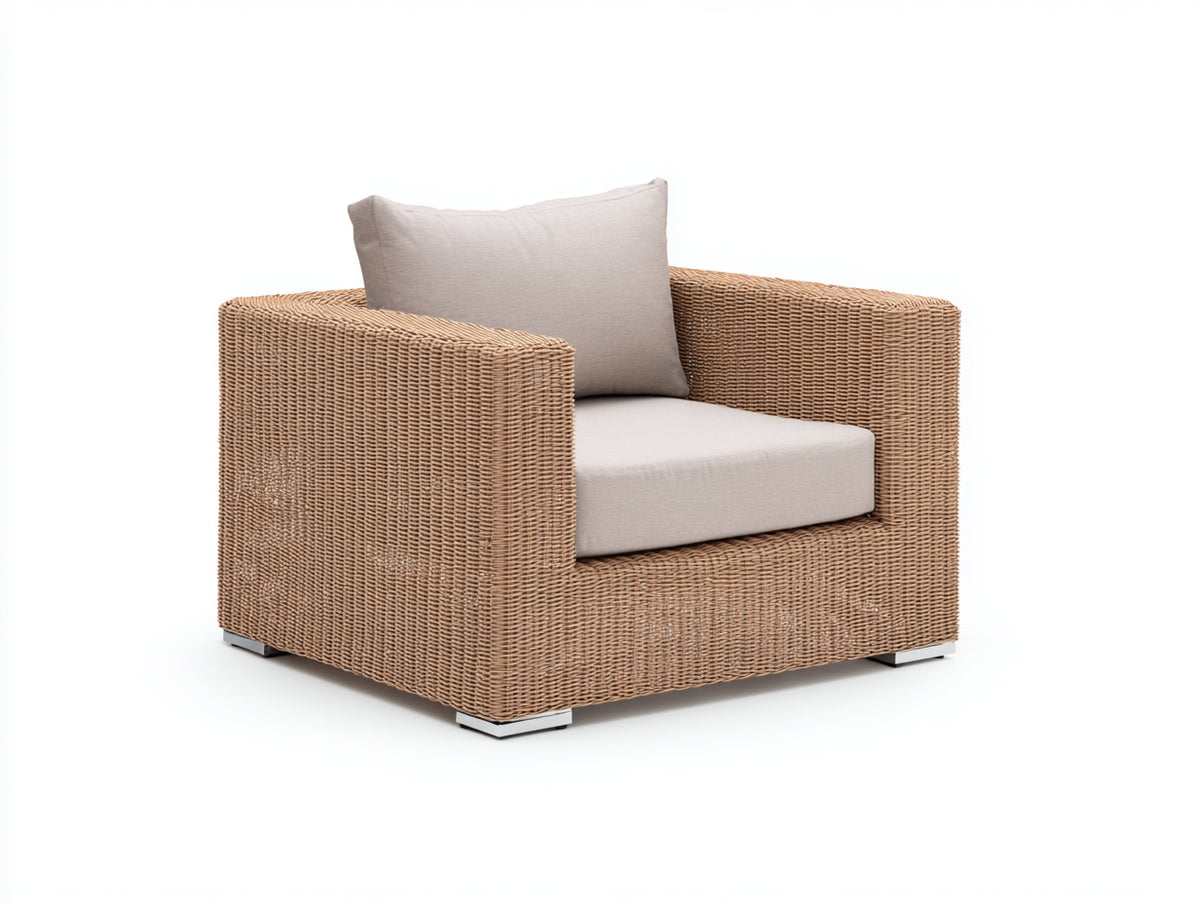 Polyrattan Gartensessel 105x95x78 cm in Naturbraun - Breite Sitzfläche mit modernem Flechtdesign
