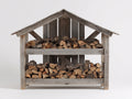 Kaminholzregal aus Massivholz 150x55x175 cm - Naturgrau - zweistufig mit Satteldach für Garten und Terrasse