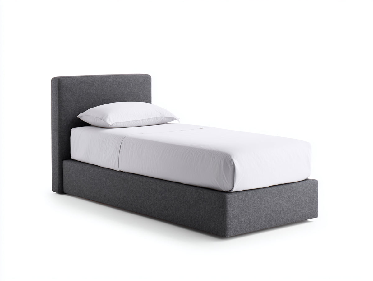 Einzelbett 205x100x110 cm mit Stoffbezug in Dunkelgrau - Gepolstertes Kopfteil im modernen Design
