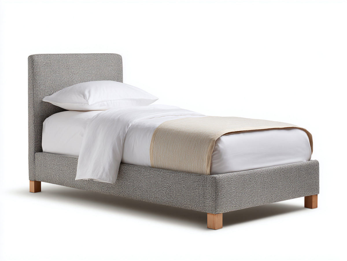 Einzelbett Polsterbett Stoffbezug 220x100x95 cm Hellgrau - Modernes Design mit gepolstertem Kopfteil