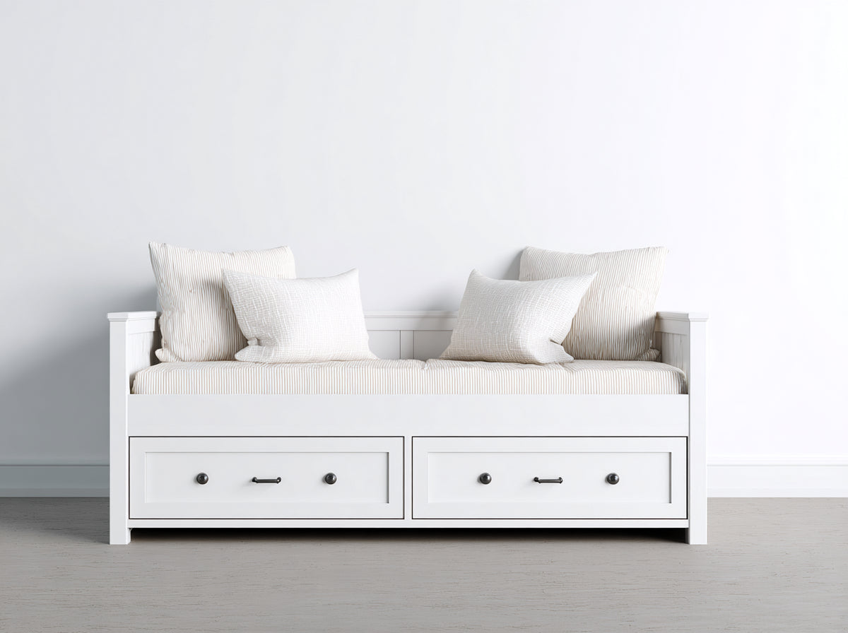 Schlafsofa aus Holzwerkstoff 210x100x90 cm - Weiß - Tagesbett mit 2 Schubladen im Landhausstil