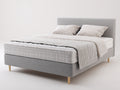 Doppelbett aus Webstoff 210x180x115 cm - Hellgrau - Gepolstertes Kopfteil und erhöhte Holzfüße