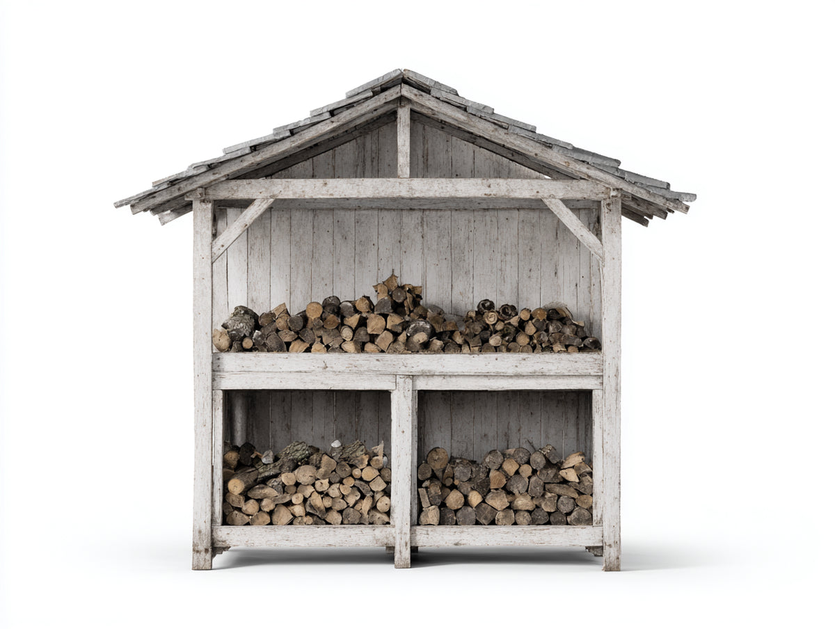 Kaminholzregal 180x40x180 cm - Holzregal in Weiß Grau - mit Dach für Außenbereich
