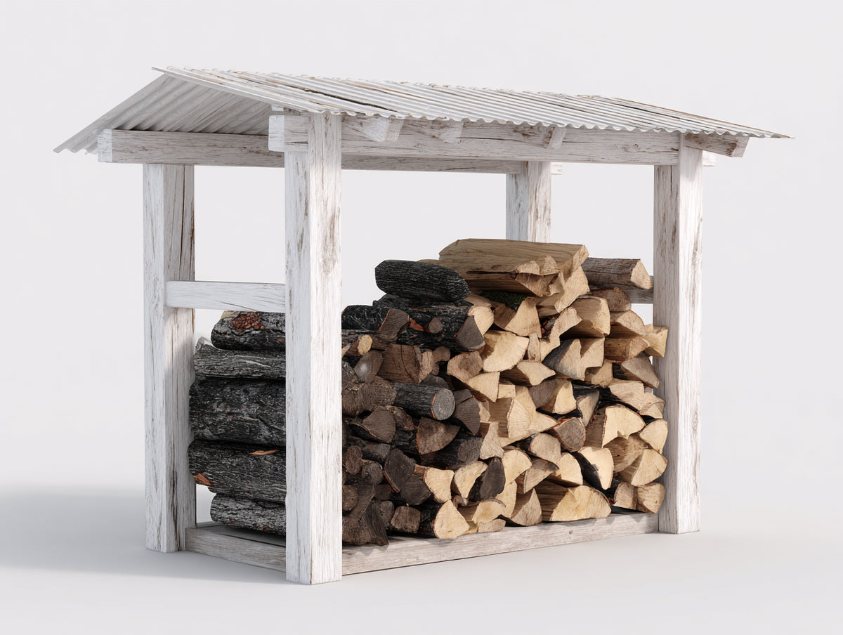 Kaminholzregal Holzunterstand 150x80x150 cm Weiß - Überdachtes Design zur Brennholzlagerung