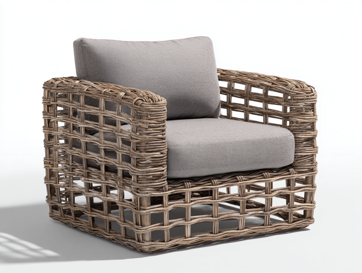 Polyrattan Gartensessel 100x92x82 cm in Naturbraun - Offenes Flechtdesign mit breiter Sitzfläche