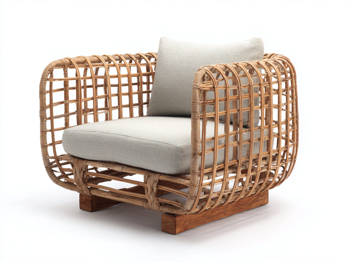 Polyrattan Gartensessel 98x90x85 cm in Naturbraun - Abgerundetes Flechtdesign mit Holzuntergestell