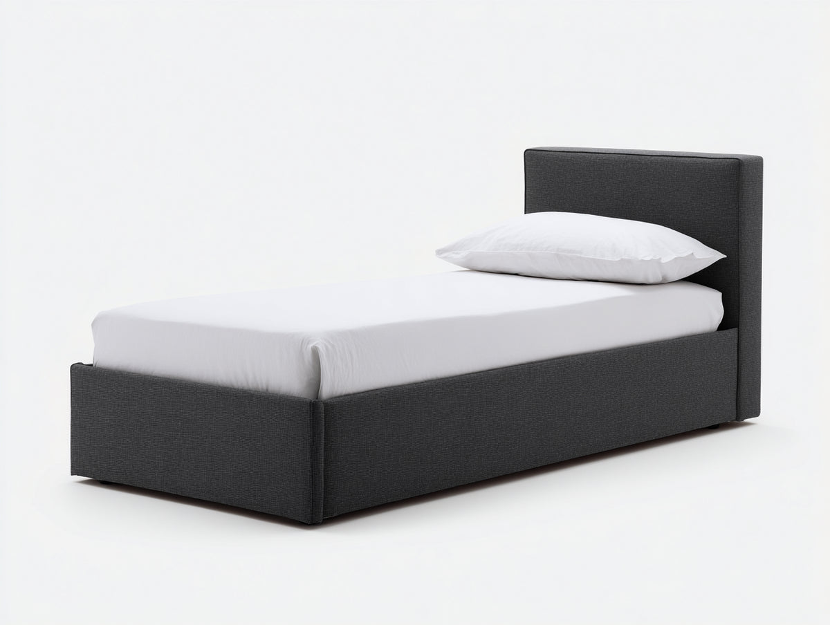 Einzelbett aus Webstoff 210x105x110 cm - Anthrazit - Gepolstertes Kopfteil und niedriger Bettrahmen