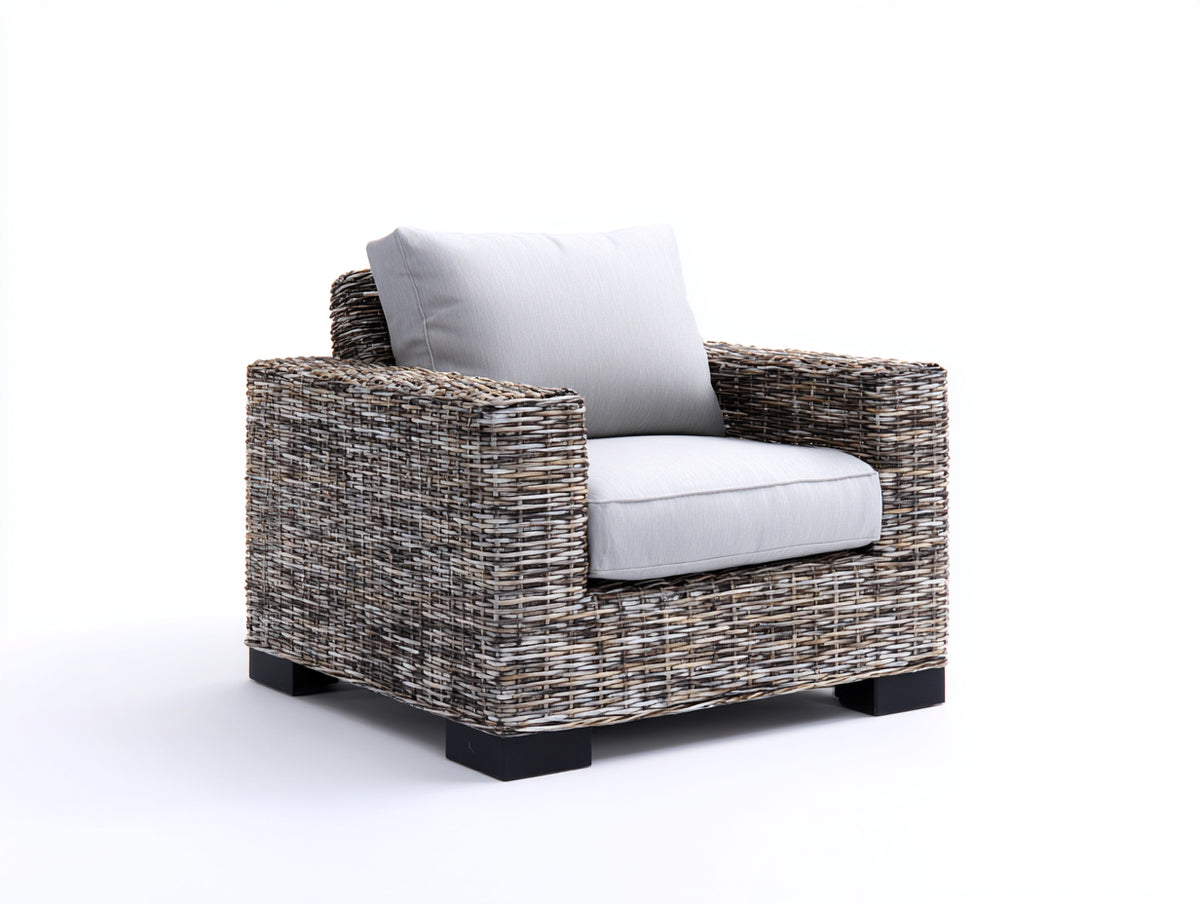 Polyrattan Gartensessel 95x90x82 cm - Beige-Graubraun - Breite Armlehnen und modernes Outdoor-Design