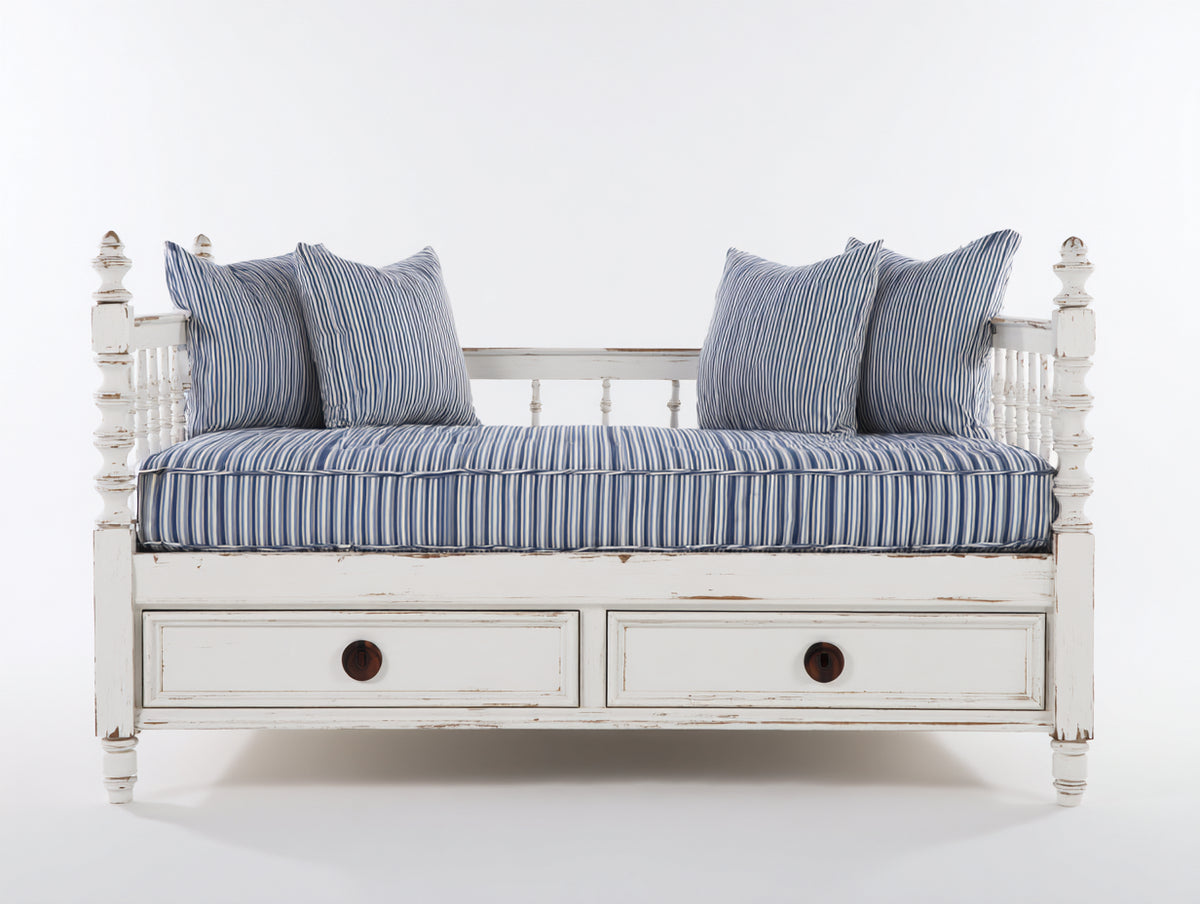 Schlafsofa Bettsofa Stoffbezug 200x90x85 cm Weiß - Klassisches Design mit Stauraumschubladen
