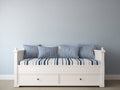 Schlafsofa aus Holz 205x100x96 cm - Weiß - mit 2 Schubladen und seitlicher Umrandung für Gästezimmer
