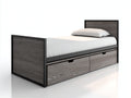 Einzelbett aus Holzwerkstoff und Metall 210x100x105 cm - Grau-Schwarz - mit 2 Schubladen für Schlafzimmer und Jugendzimmer